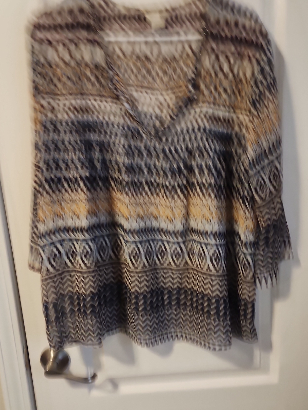 Ariat Patterned V-Neck Blouse in Black, White & Mustard